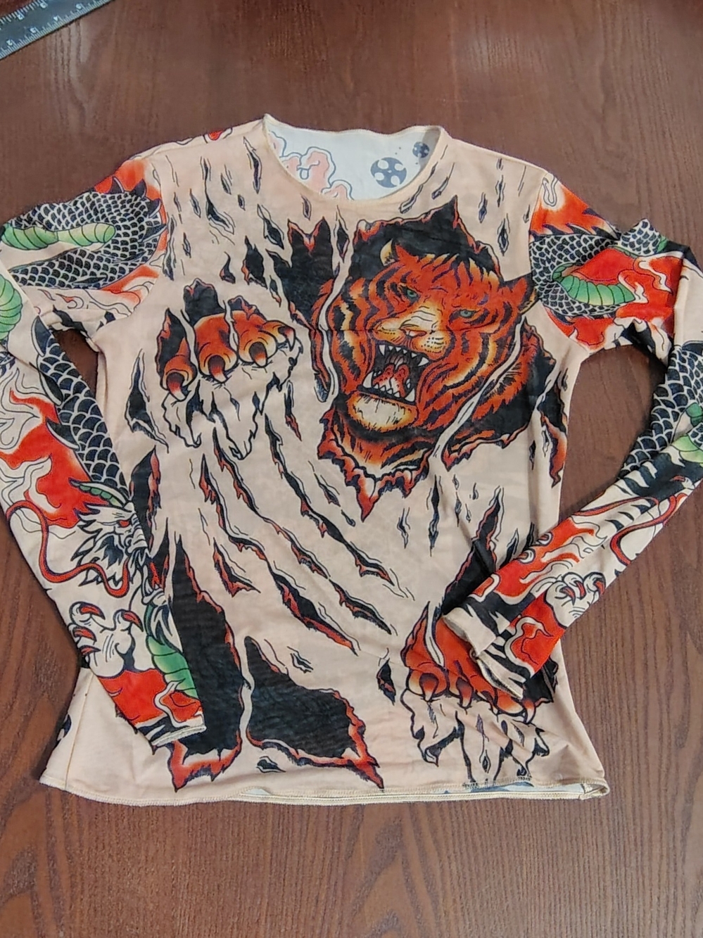 Women's Tiger Graphic Long Sleeve Tank Top - Beige/Orange